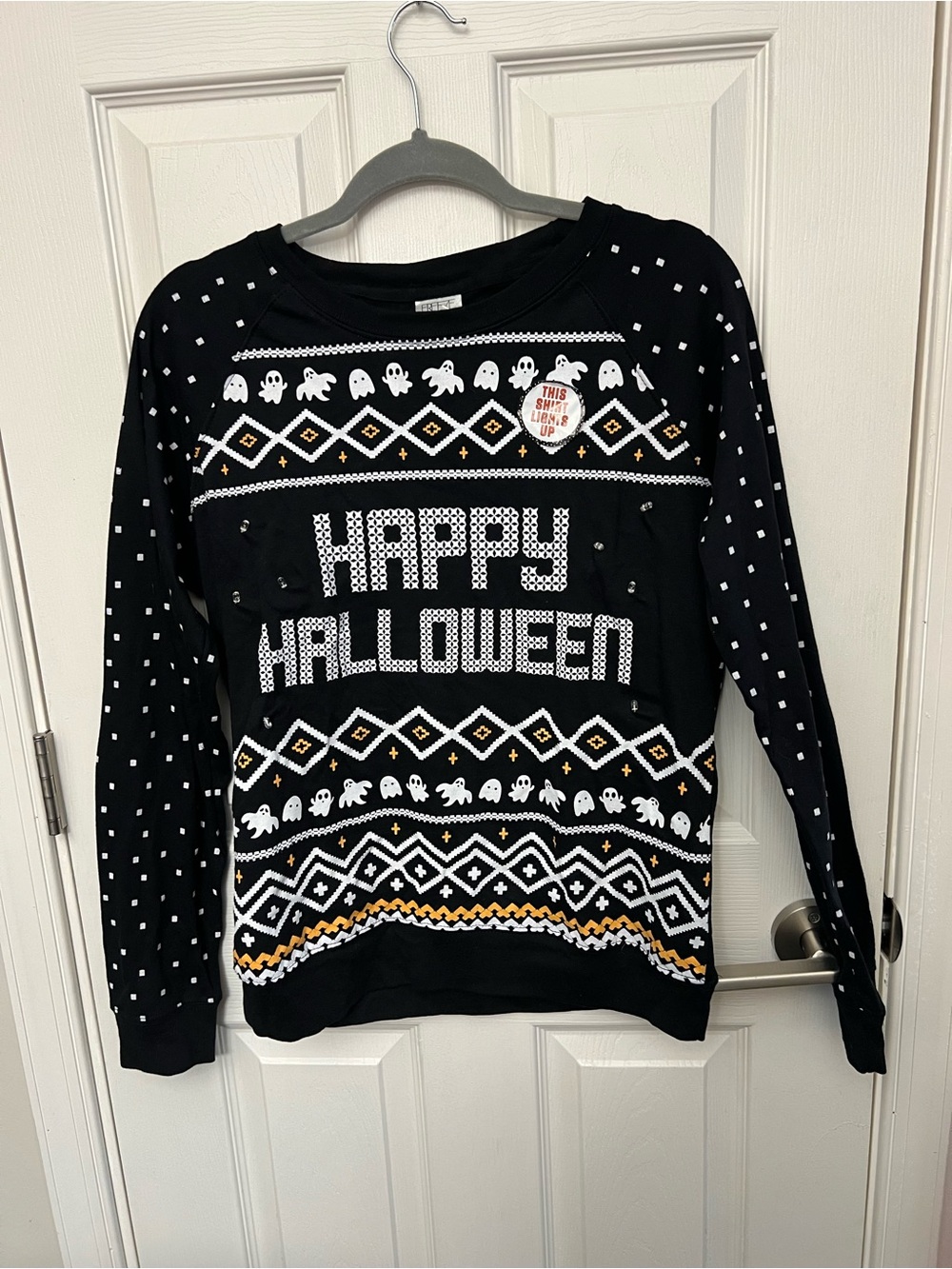 FREEZE Women's Light-Up LED Halloween Ghost Fleece Pullover Sweatshirt XL